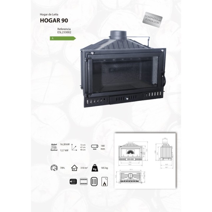 ESTUFA LEÑA HOGAR IRON 90